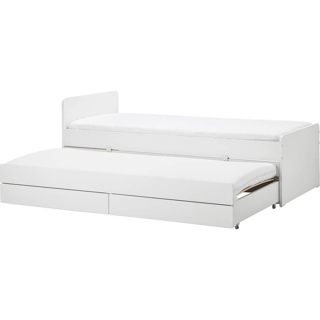 IKEA SLÄKT vit sängram 90x200 med underbädd och förvaring