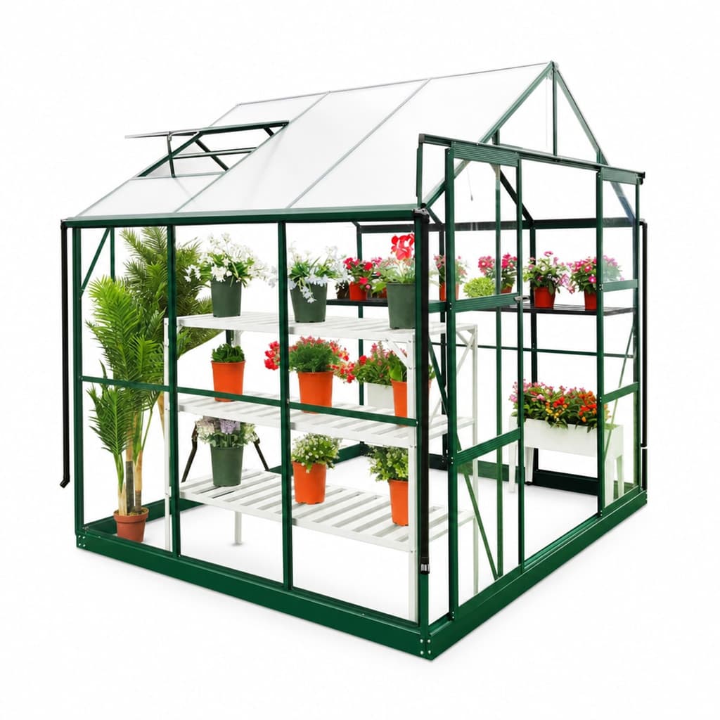 Outl1 glasväxthus 4,9 m² med grön aluminiumram