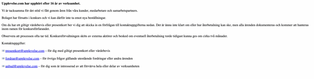 Skärmbild av upplevelse.com 5e augusti
