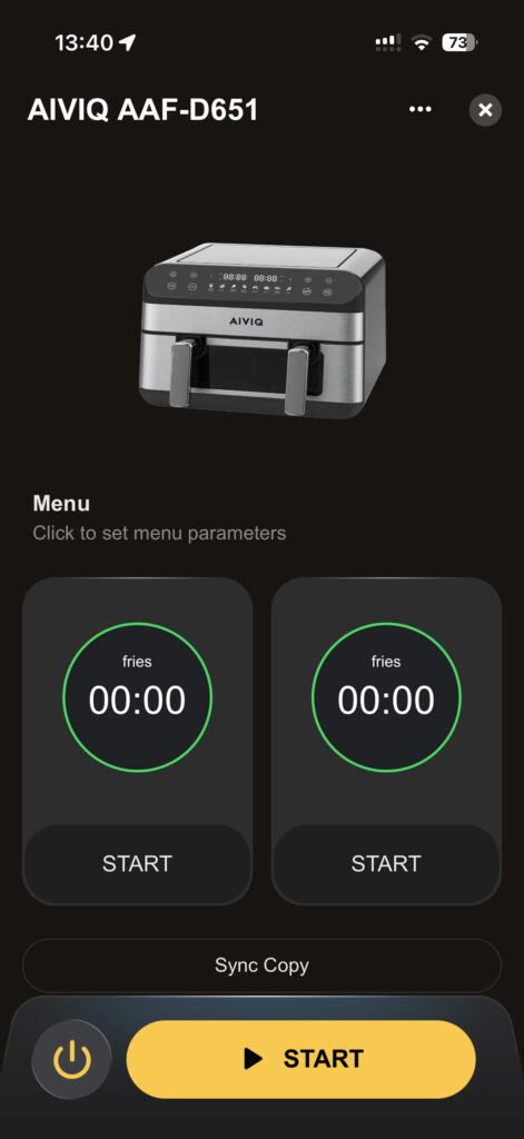 Airfryer Aiviq app hemskärm