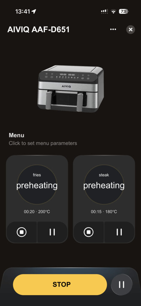 Aiviq airfryer app preheating